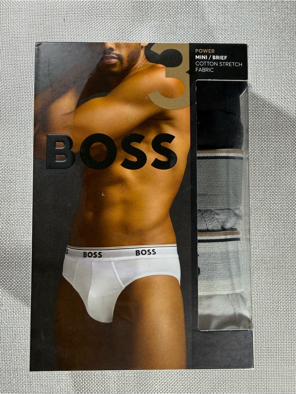 Hugo Boss Power Mini Brief 3-Pack Size Small Black White Gray Cotton Stretch New